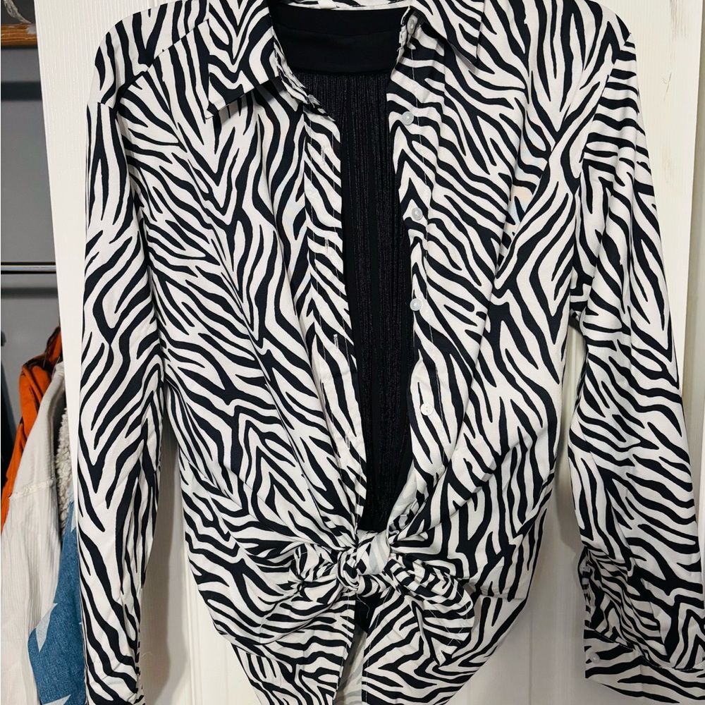 LOFT Black and White Zebra Print Blouse